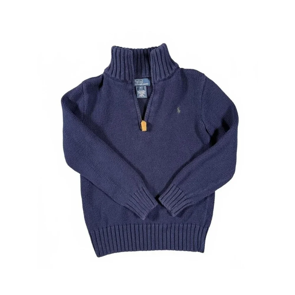 Polo Ralph Lauren Boys Size 6 Navy Quarter Zip Pullover Sweater Cotton Blend